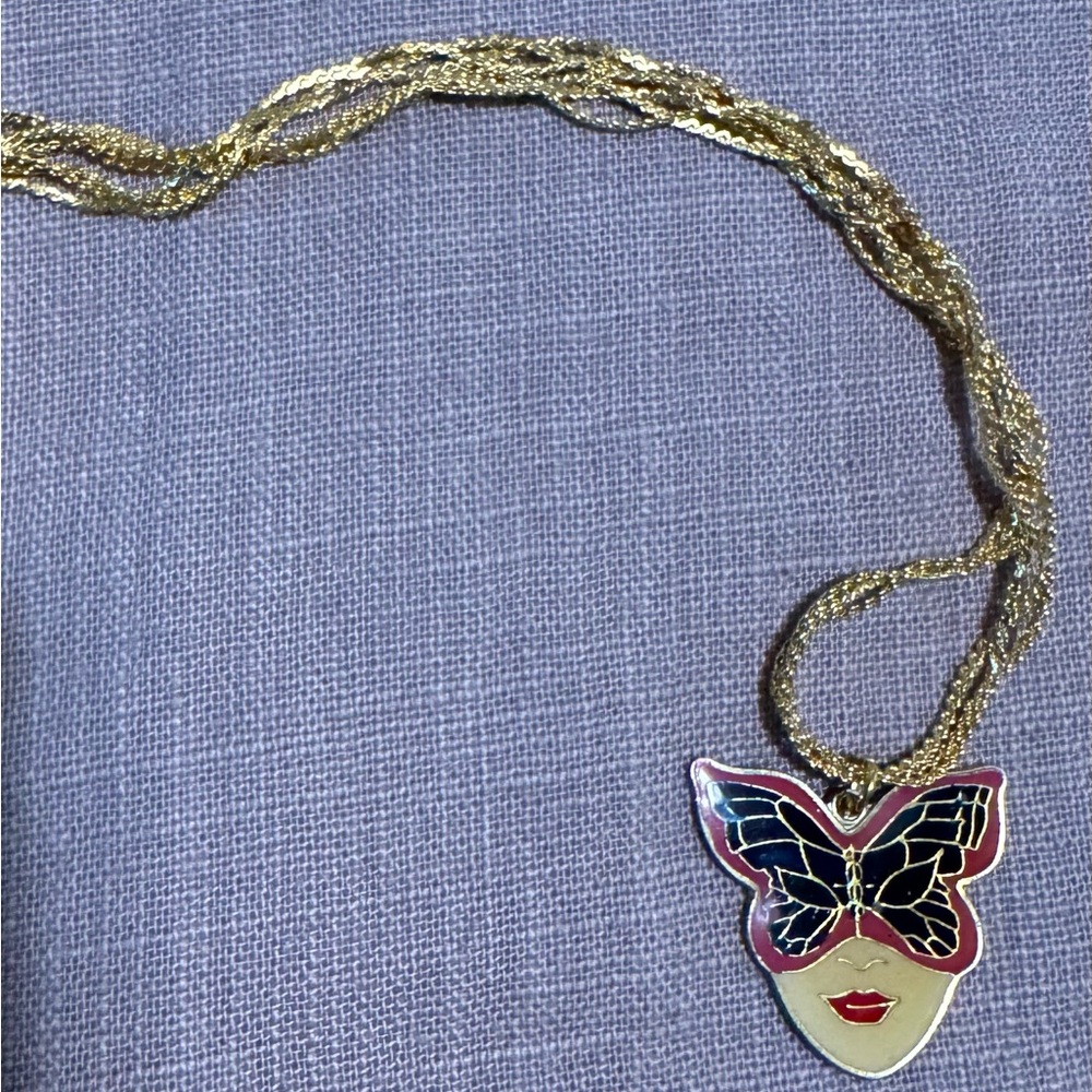 Collectible Vintage Lady Face Butterfly Mask necklace